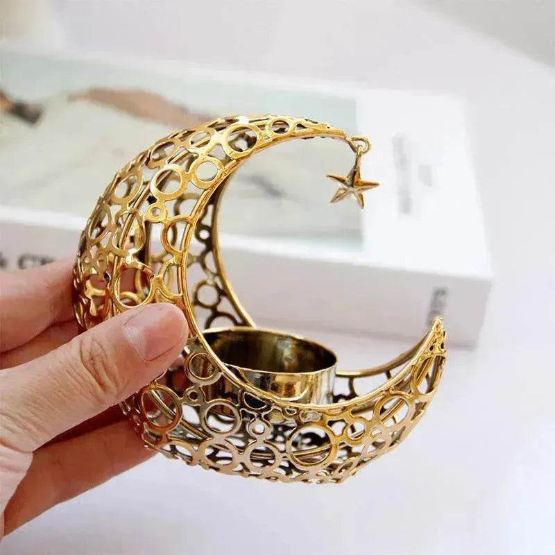 Light Luxury Crescent Moon Star Moon Black Gold Metal Candle Holder Modern Romantic Wedding Christmas Candle Cup Home Decor