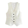 Linen Double Breasted Blazer Vest Straight-leg 3pcs Office Business Formal Pants Suit women