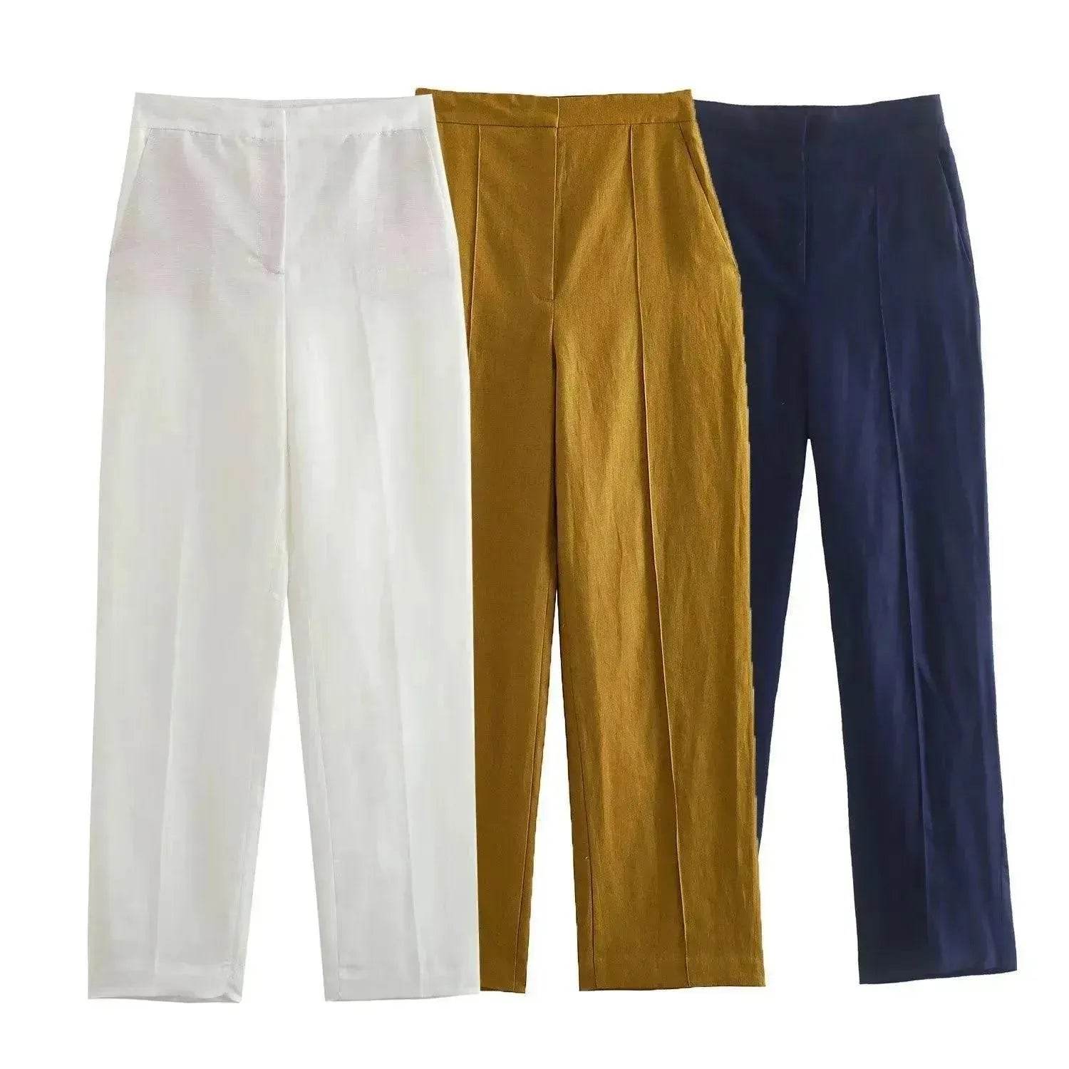 Linen Double Breasted Blazer Vest Straight-leg 3pcs Office Business Formal Pants Suit women