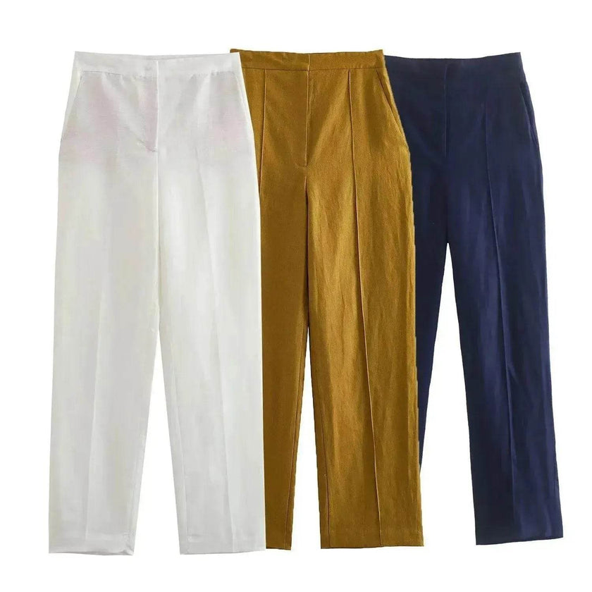 Linen Double Breasted Blazer Vest Straight-leg 3pcs Office Business Formal Pants Suit women