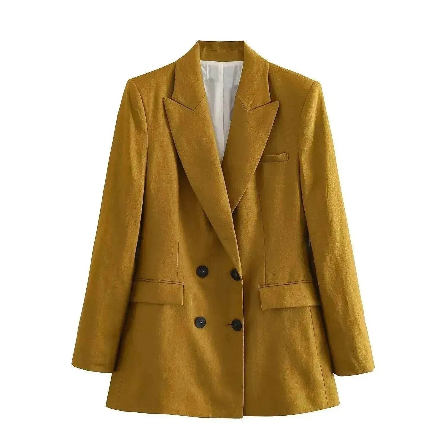 Linen Double Breasted Blazer Vest Straight-leg 3pcs Office Business Formal Pants Suit women