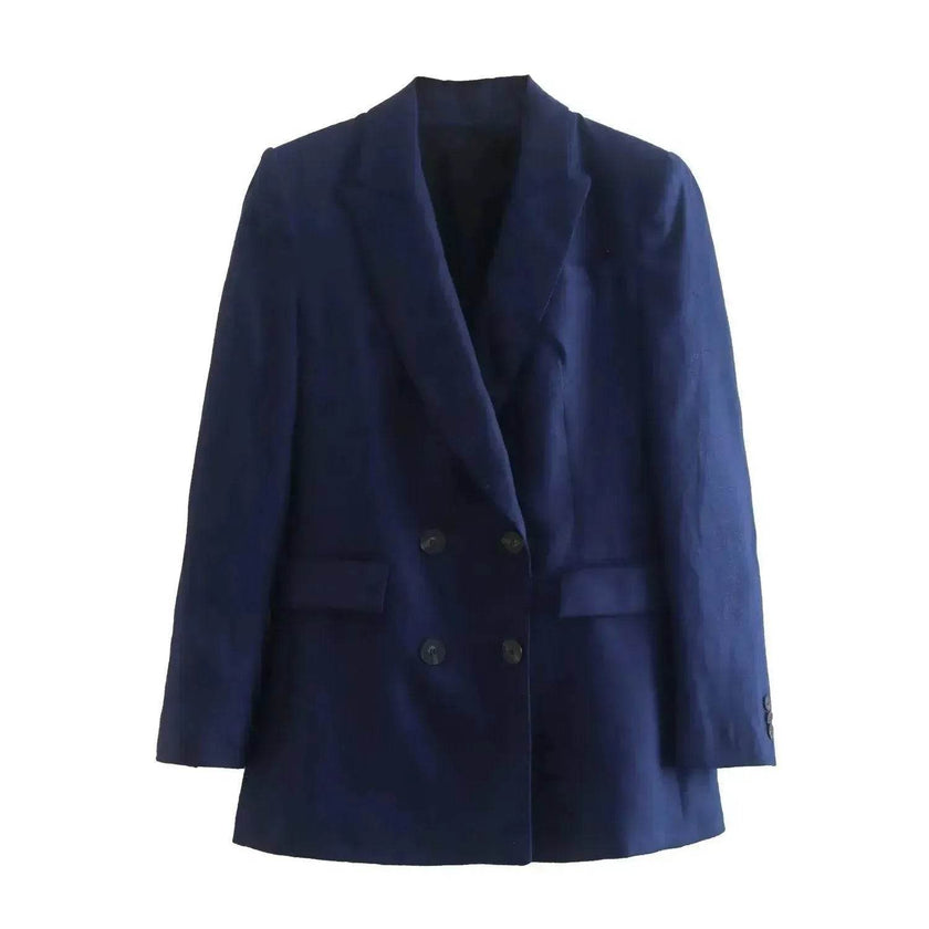 Linen Double Breasted Blazer Vest Straight-leg 3pcs Office Business Formal Pants Suit women