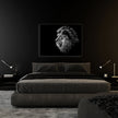 Wildlife Canvas Art-Lions Head Blue Eye in Black and White -Silver varnish