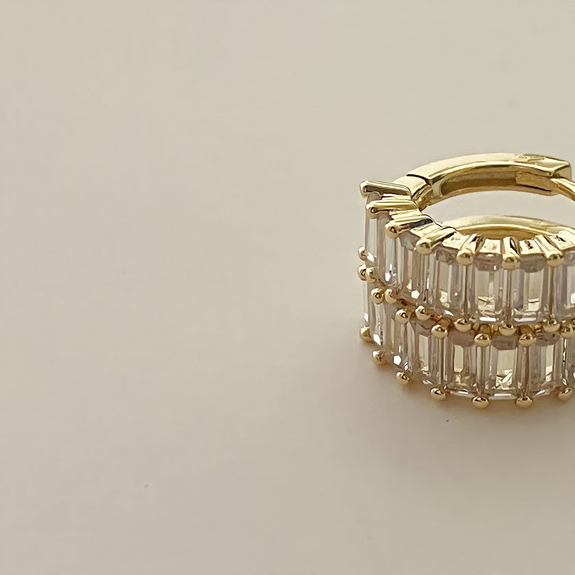 Liya Rectangle Stones Huggies- Gold