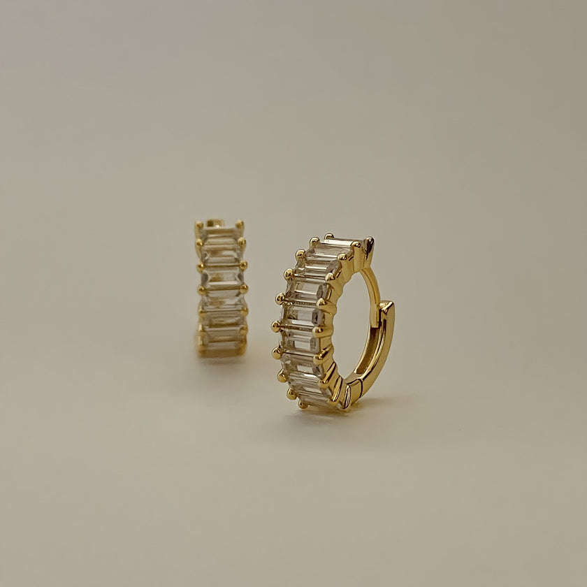 Liya Rectangle Stones Huggies- Gold