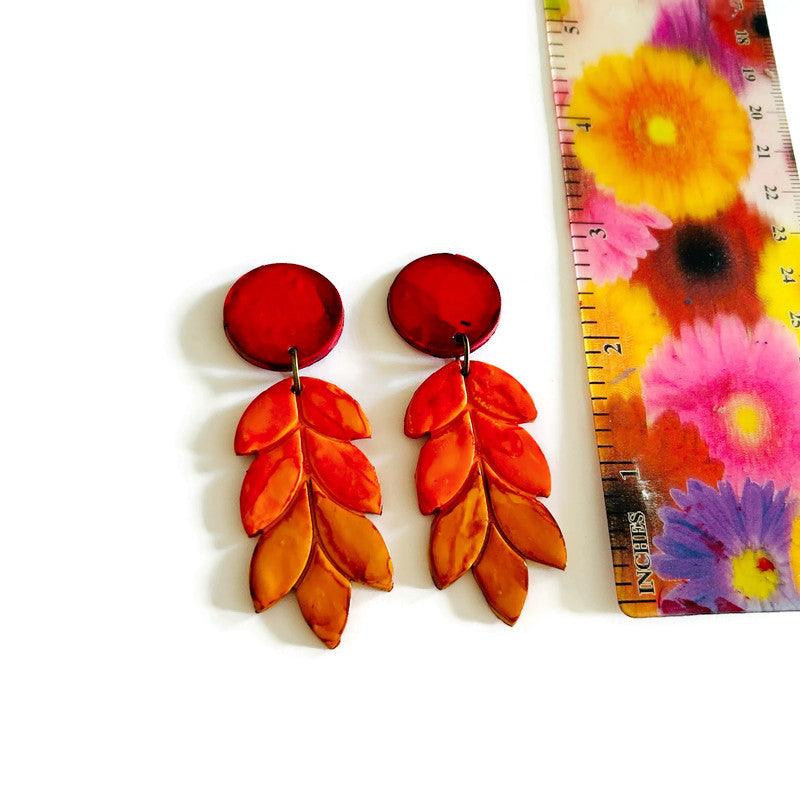Long Autumnal Statement Earrings in Ombre Color Scheme