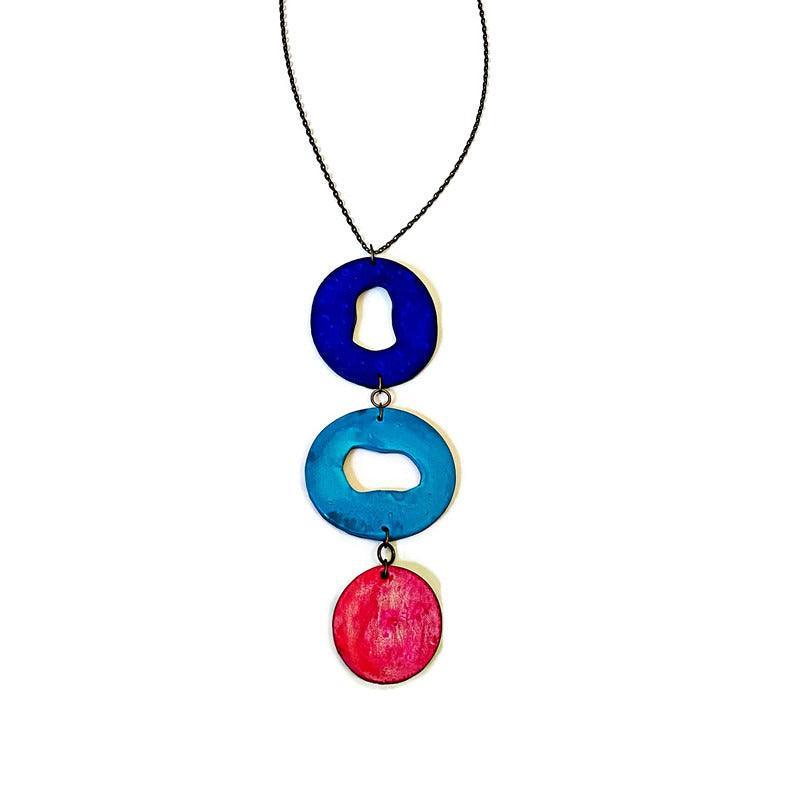 Long Colorful Statement Pendant Necklace, Handmade Polymer Clay