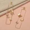 Long Geometric Metal Pop-up Butterfly Stud Drop Earrings