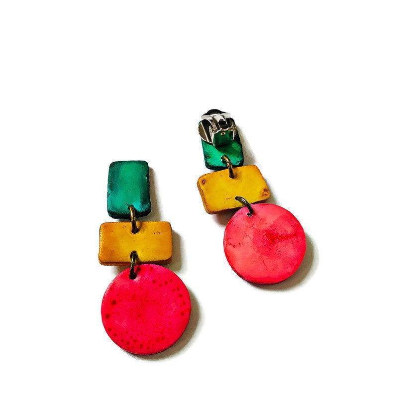 Long Pastel Statement Earrings, Post or Clip On – 