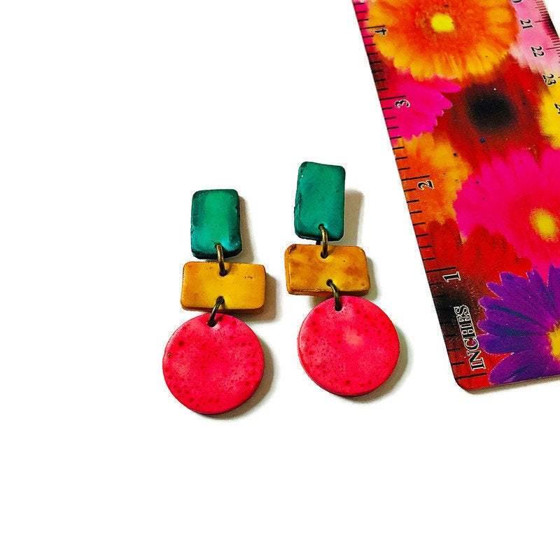 Long Pastel Statement Earrings, Post or Clip On – 
