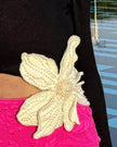 Long Sleeve Rose Red Color Matching Beaded Flower One-shoulder Dress