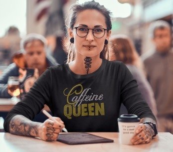 Caffeine Queen Rhinestone Shirt – Coffee Lover Sparkle Bling Apparel | Blingdazzel