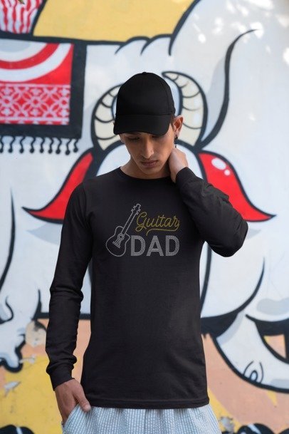 Guitar Dad Rhinestone Shirt – Music Dad Sparkle Bling Apparel | Bling Dazzel