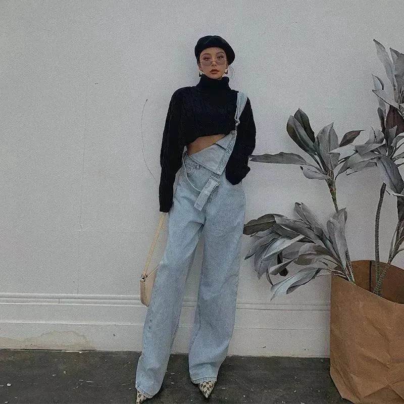 Loose Mopping Denim Overalls Trousers Women Denim Jumper Pant for Women