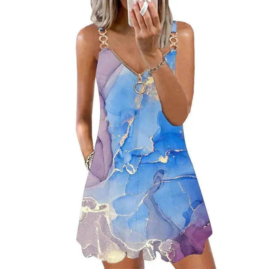 Loose Sleeveless Sling Summer Beach Printed Floral Mini Dress