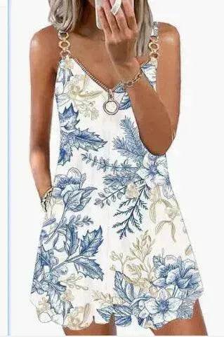 Loose Sleeveless Sling Summer Beach Printed Floral Mini Dress