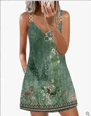 Loose Sleeveless Sling Summer Beach Printed Floral Mini Dress
