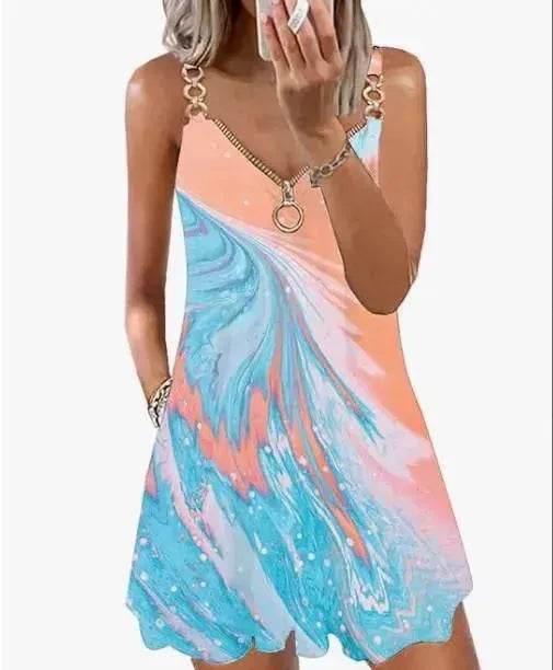 Loose Sleeveless Sling Summer Beach Printed Floral Mini Dress