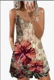 Loose Sleeveless Sling Summer Beach Printed Floral Mini Dress