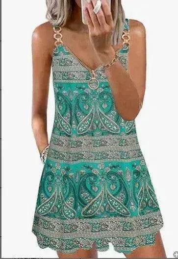 Loose Sleeveless Sling Summer Beach Printed Floral Mini Dress