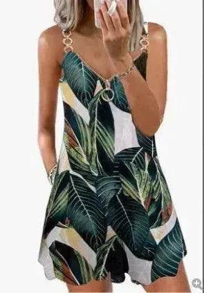 Loose Sleeveless Sling Summer Beach Printed Floral Mini Dress