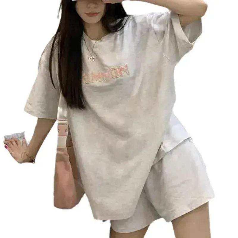 Loose Slimming Short Sleeve T-shirt High Waist Wide Leg Shorts
