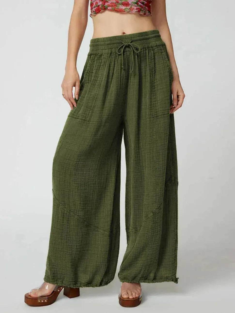Loose Wide Leg Pants Women Drawstring Leggings Trousers
