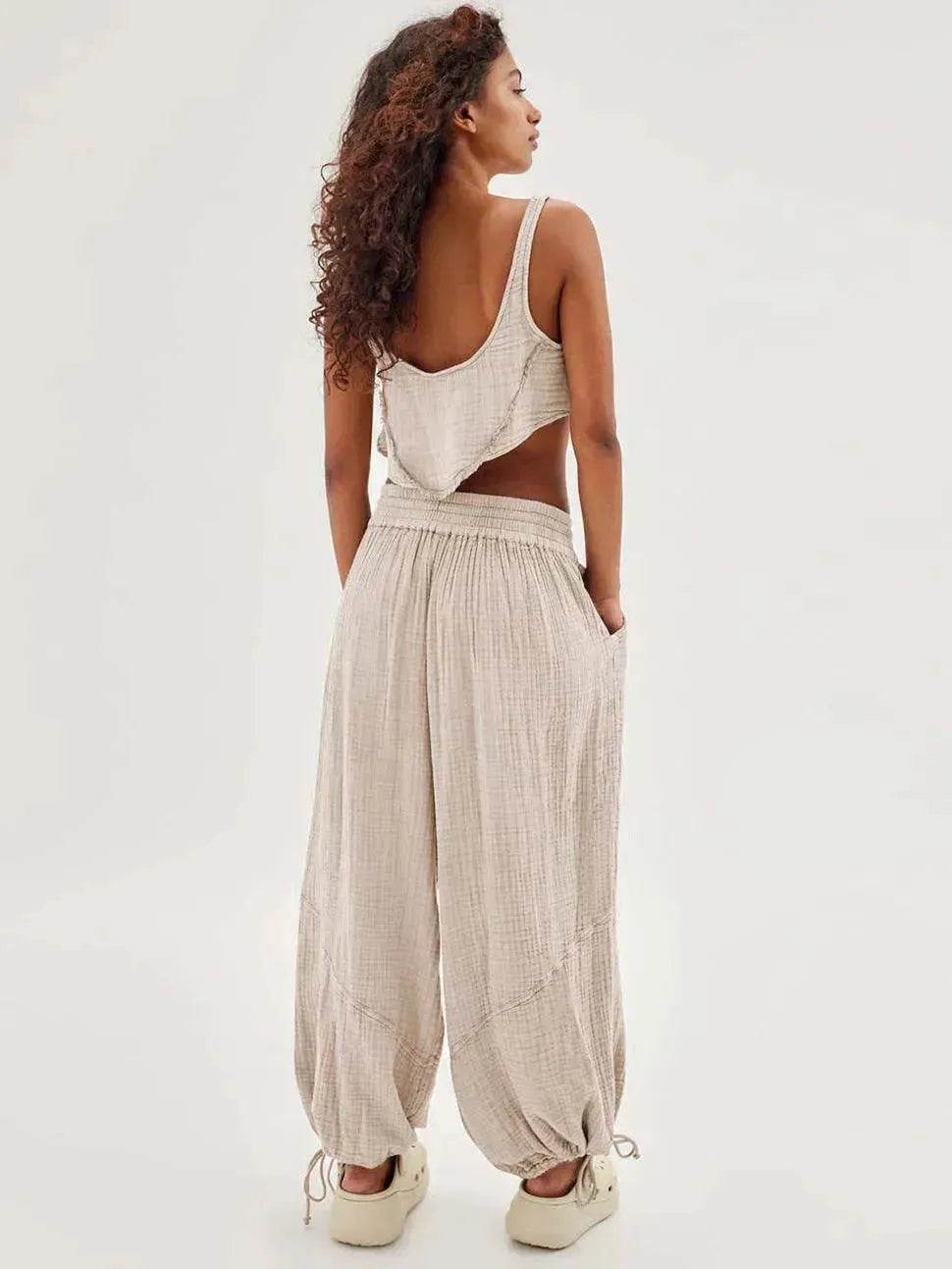 Loose Wide Leg Pants Women Drawstring Leggings Trousers