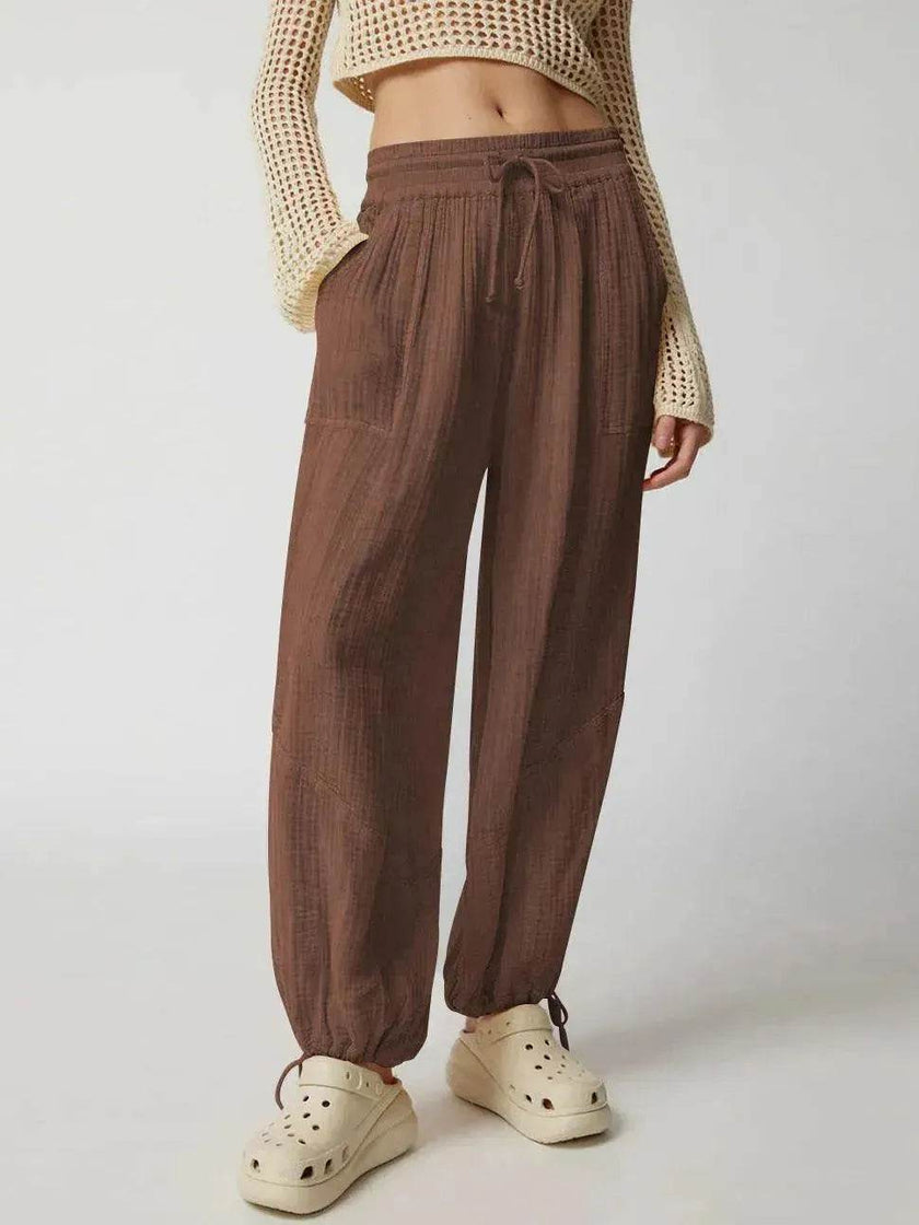 Loose Wide Leg Pants Women Drawstring Leggings Trousers