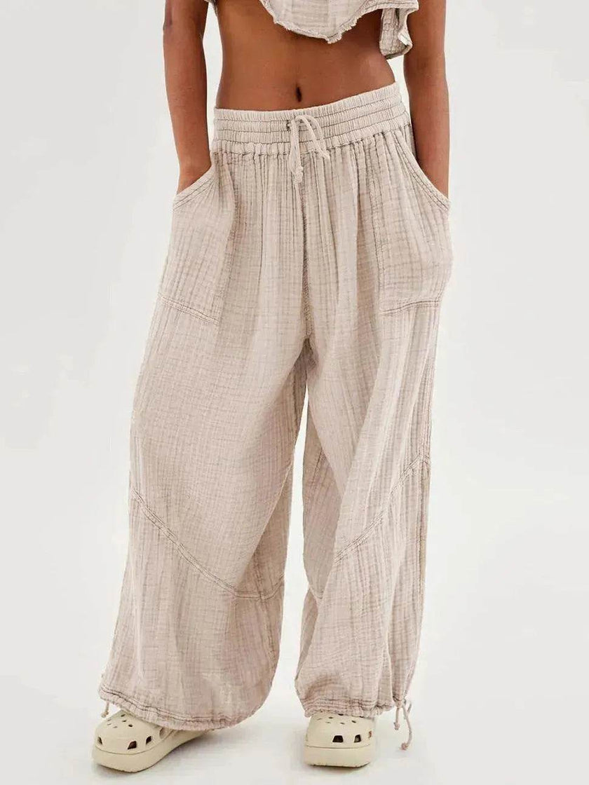 Loose Wide Leg Pants Women Drawstring Leggings Trousers