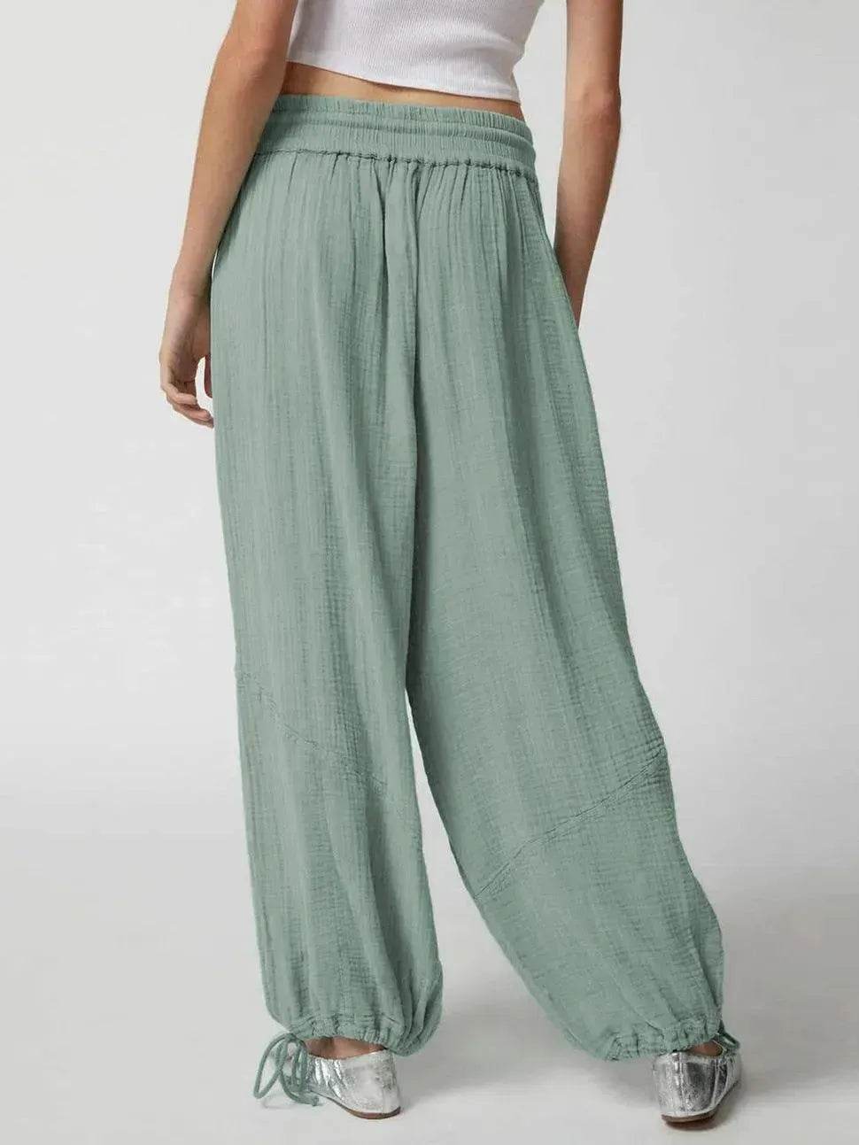 Loose Wide Leg Pants Women Drawstring Leggings Trousers