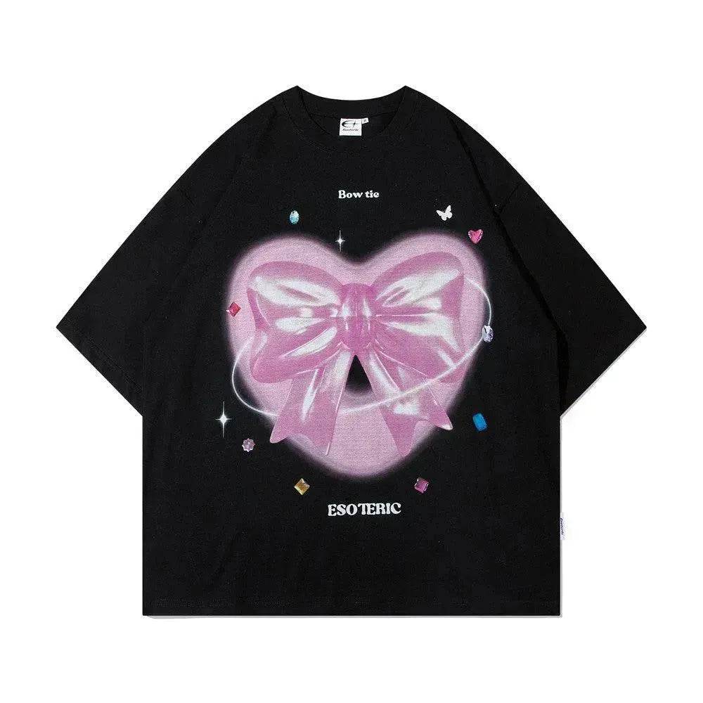 Love Heart Bow Tie Printed Short Sleeve