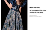 Luxurious Princess Court Oil Painting Style Tube Top Blue Evening Dress Bowl Gown