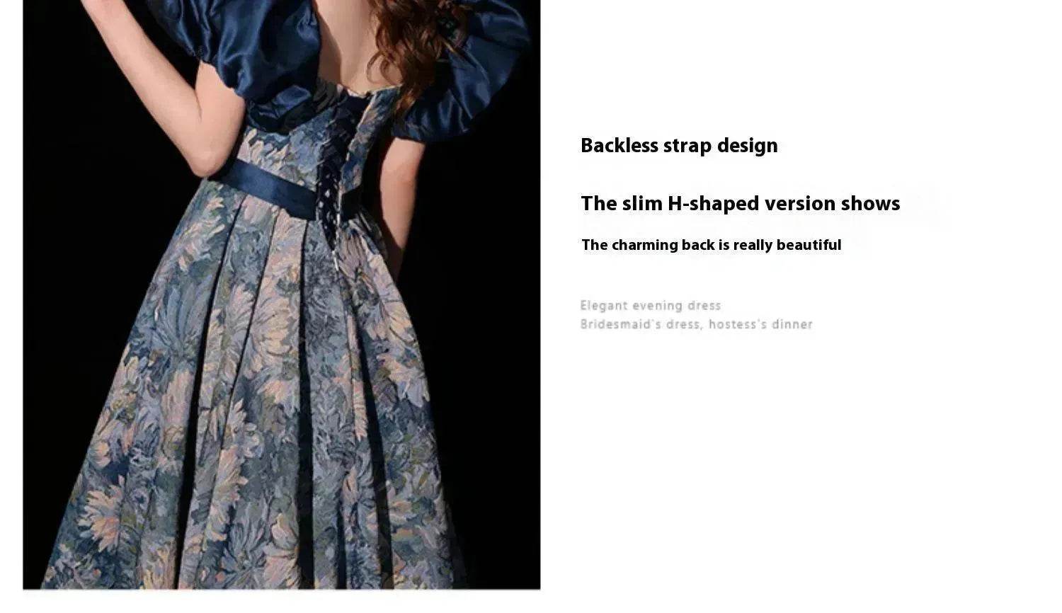 Luxurious Princess Court Oil Painting Style Tube Top Blue Evening Dress Bowl Gown
