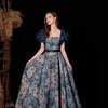 Luxurious Princess Court Oil Painting Style Tube Top Blue Evening Dress Bowl Gown