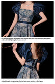 Luxurious Princess Court Oil Painting Style Tube Top Blue Evening Dress Bowl Gown