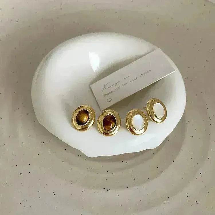 Luxury French Retro Tiger eye Metal Stud Earrings For Women Weeding Earrings
