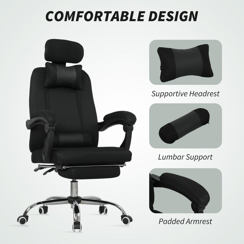 Brady Ergonomic Executive High Back Office Chair with Footrest and Lumbar Support-Black