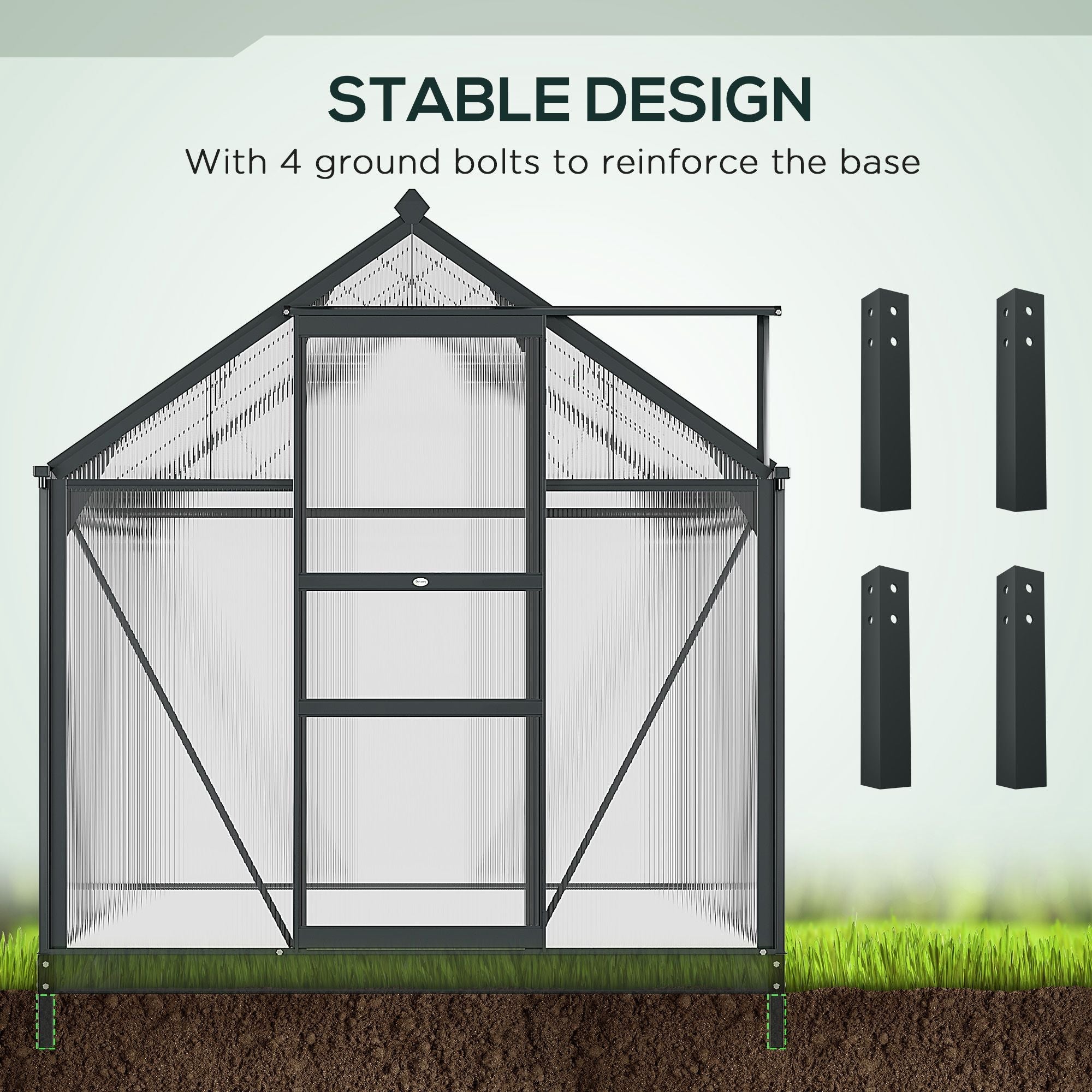 Outsunny Polycarbonate Greenhouse Kit 6.2'x6.3'x6.6' with Sliding Door, Sturdy Frame for Outdoor Gardening - Grey