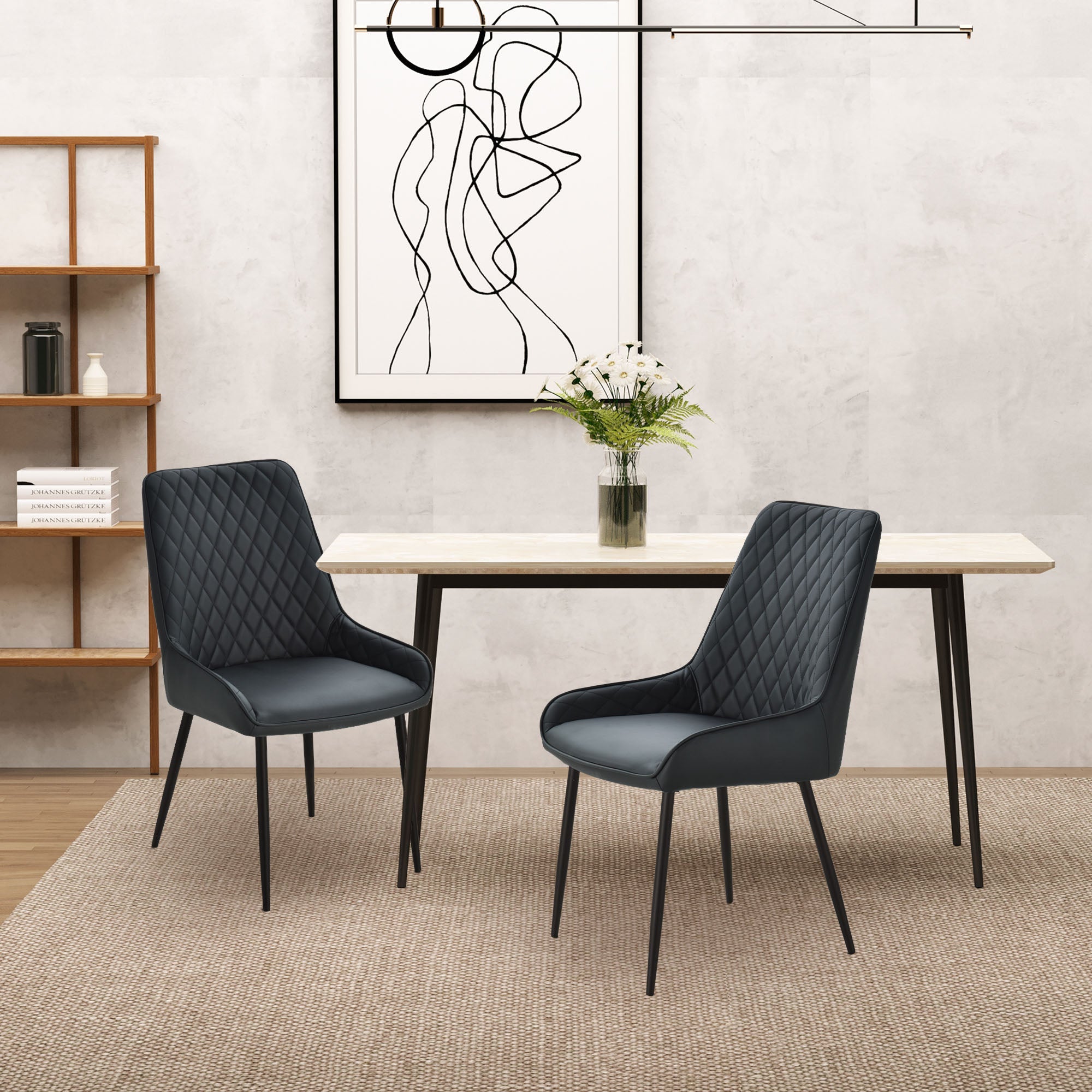 Blake Modern Dining Chairs with Diamond Tufting and Steel Legs Set of 2-Black