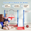 Qaba 4-in-1 Slide and Swing Set with Basketball Hoop, Climber, for Ages 1.5-4 Boys Girls Toddler, Rocket Themed, Dark Blue