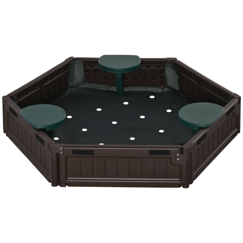 Outsunny Sandbox for Kids with Cover DIY Sandpit Outdoor Play 3 Seats Bottom Liner Backyard