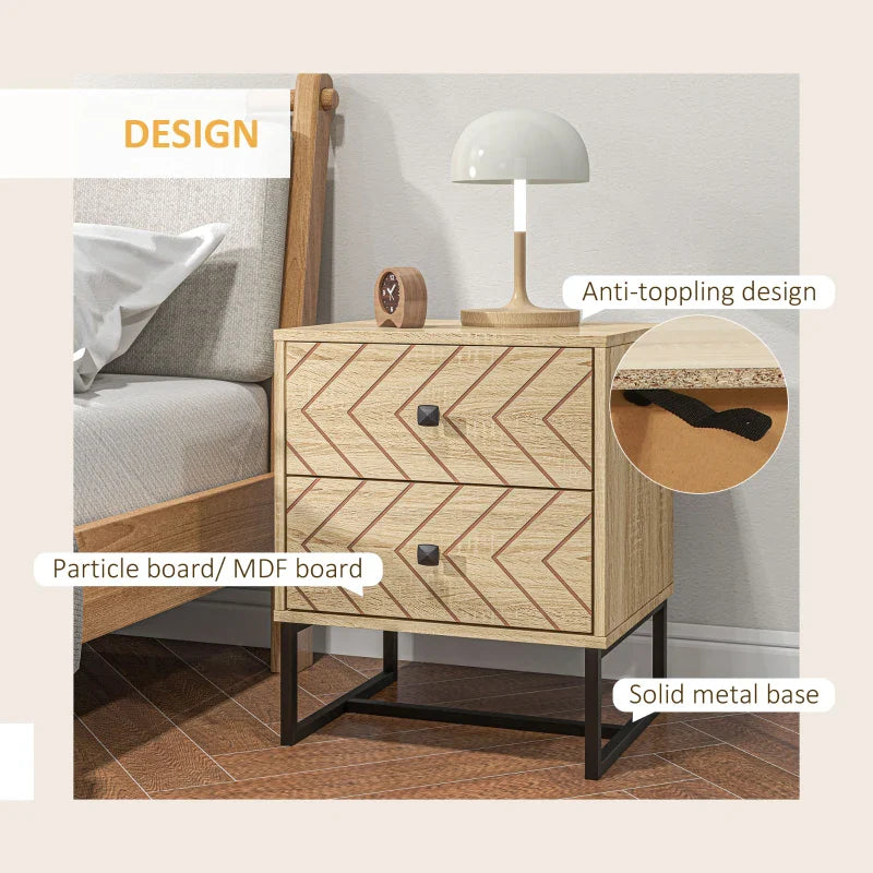 Gabi Modern Nightstand with Drawers and Metal Legs-Natural