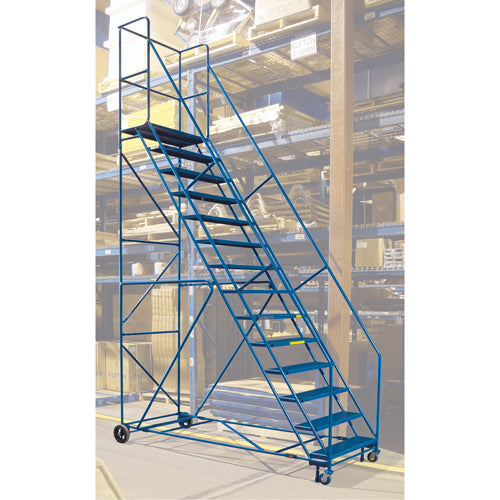 CSA-Certified Rolling Step Ladder with Locking Step, 14 Steps, 30