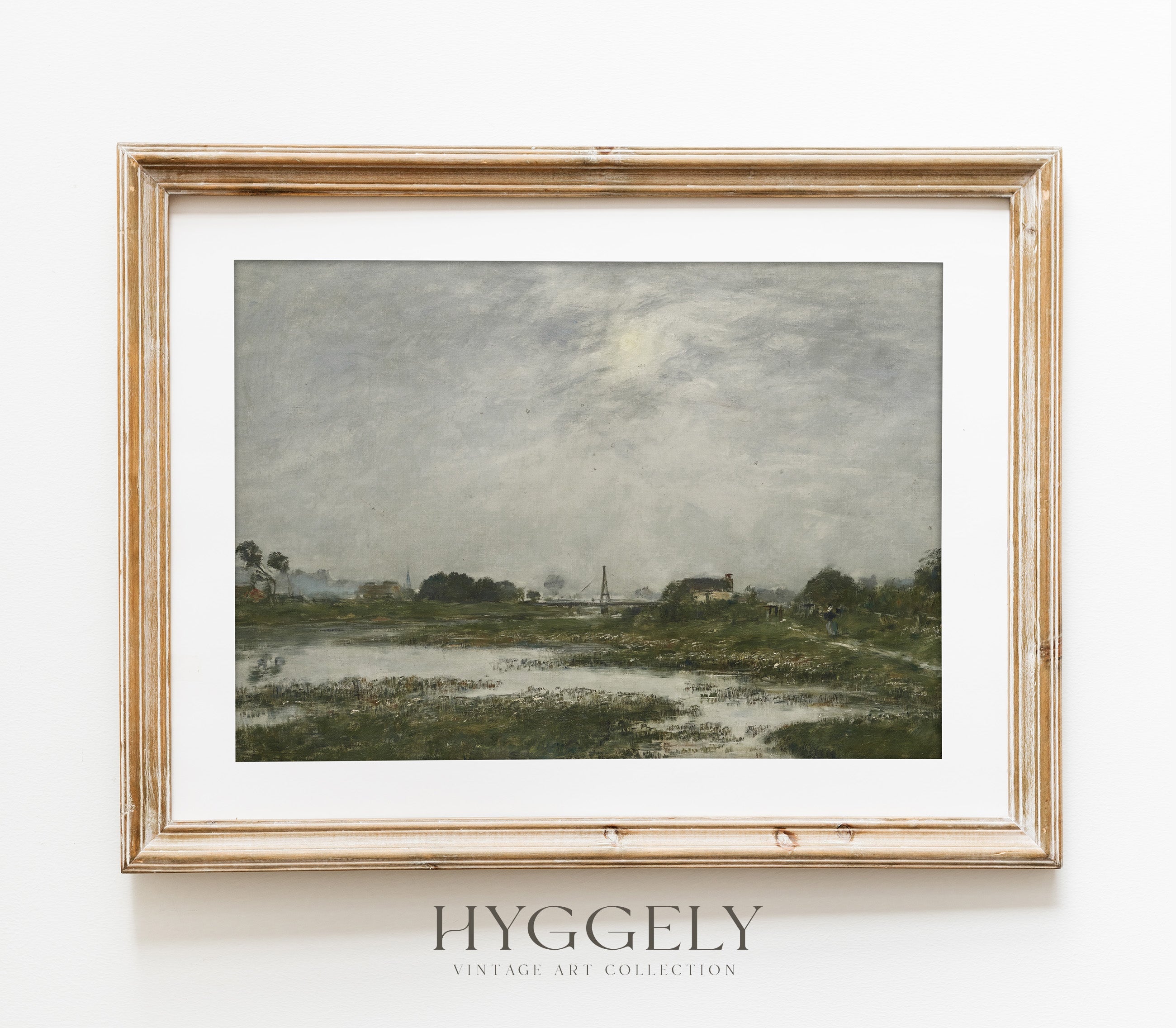 Vintage Muted Green Landscape Art Print L0161