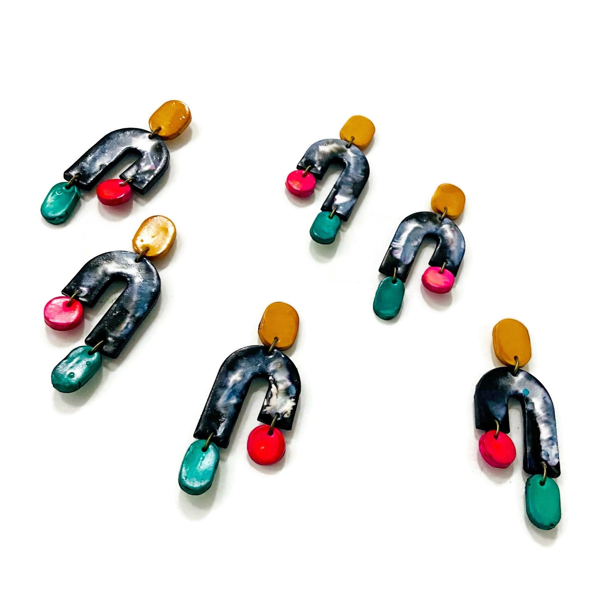 Marbled Asymmetric Earrings with Colorful Ascents