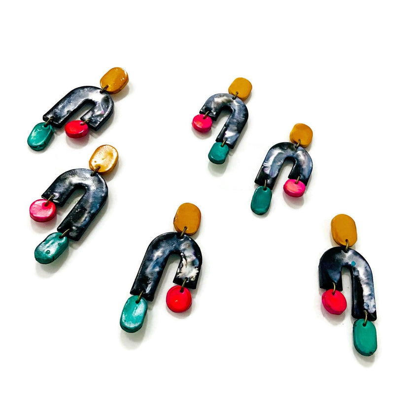 Marbled Asymmetric Earrings with Colorful Ascents