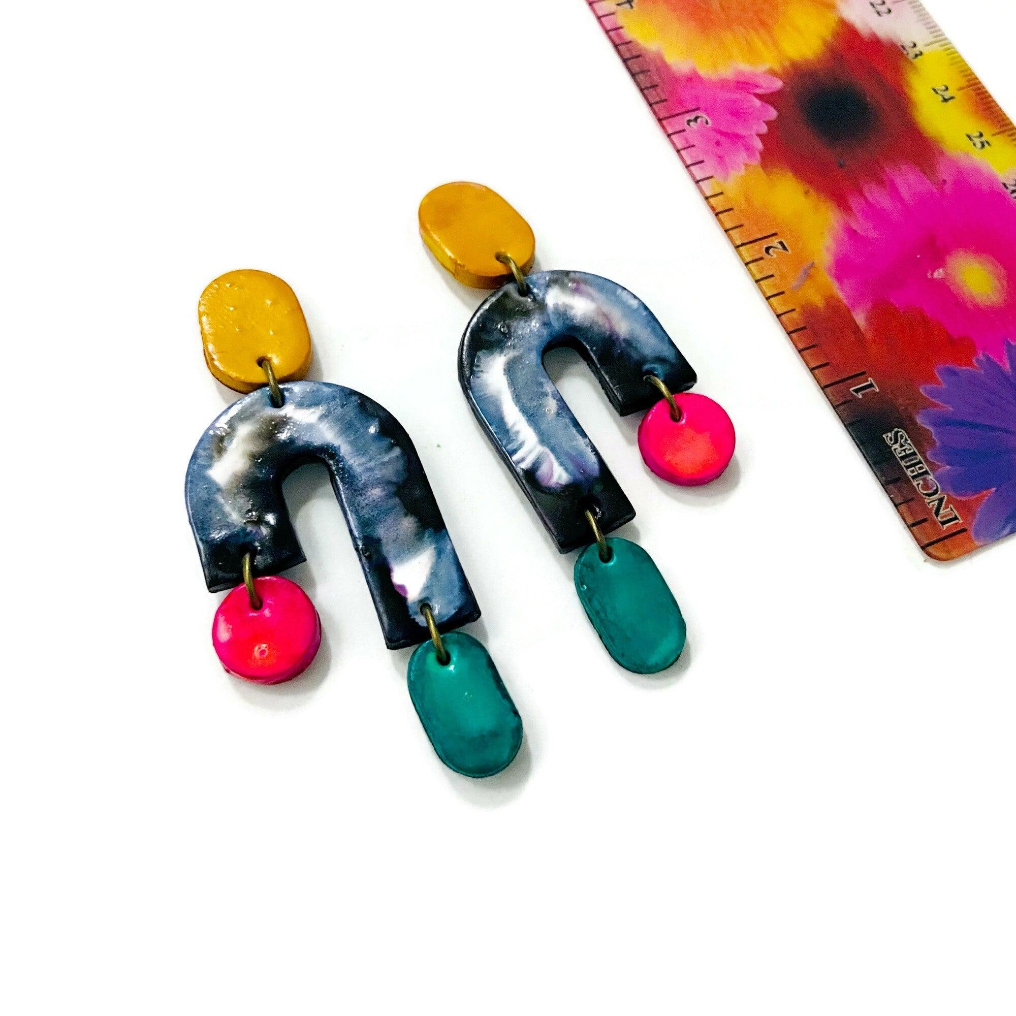 Marbled Asymmetric Earrings with Colorful Ascents