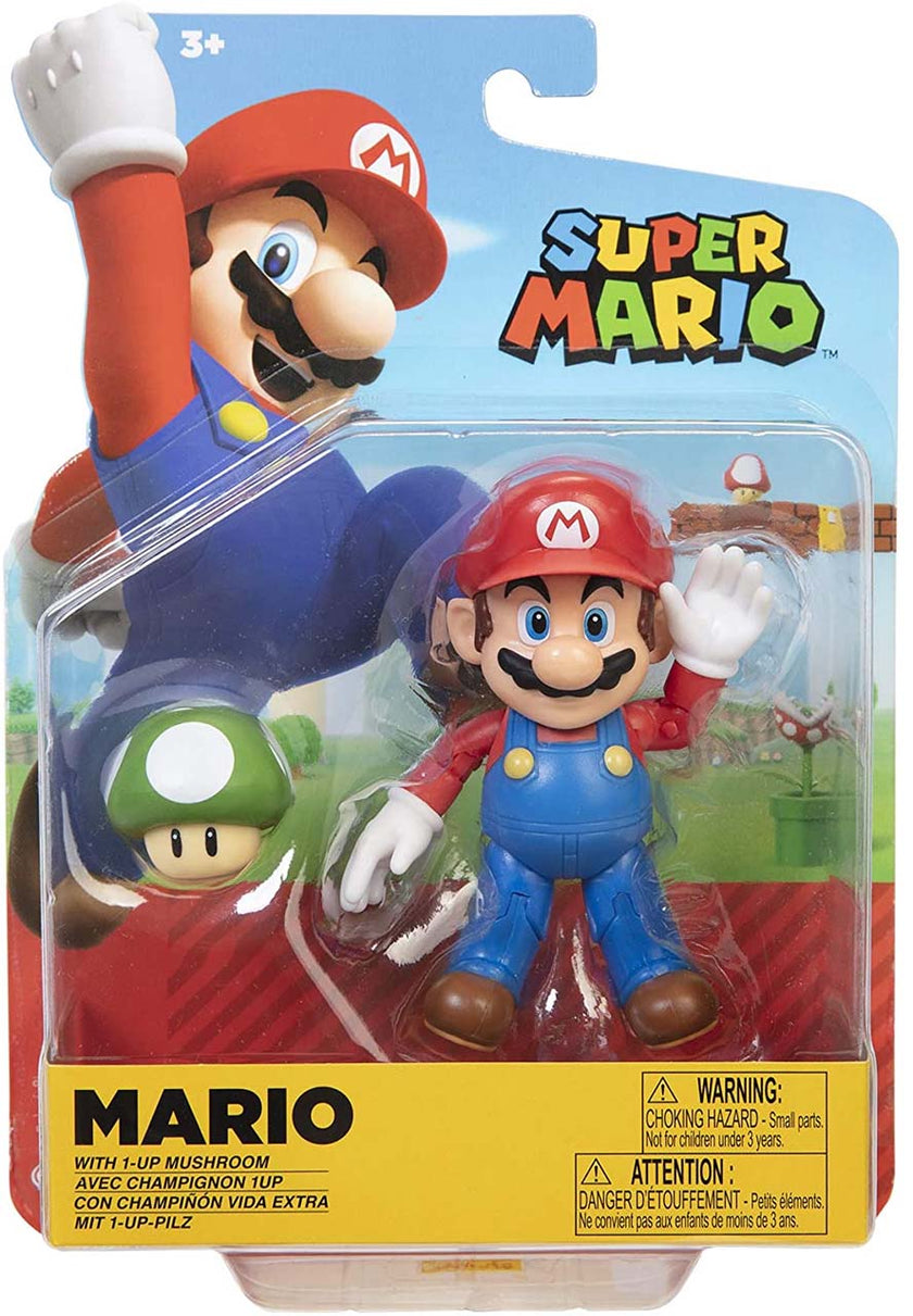 Nintendo Super Mario 4 inch Action Figure - Mario with 1-Up Mushroom