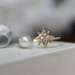 Bague Étoile du Nord en or 10K, perle et moissanites